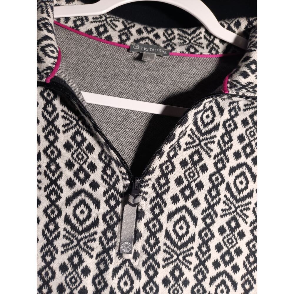 T by Talbots Fair Isle Quarter Zip Women Medium Kangaroo Pocket Sweater - Picture 4 of 6